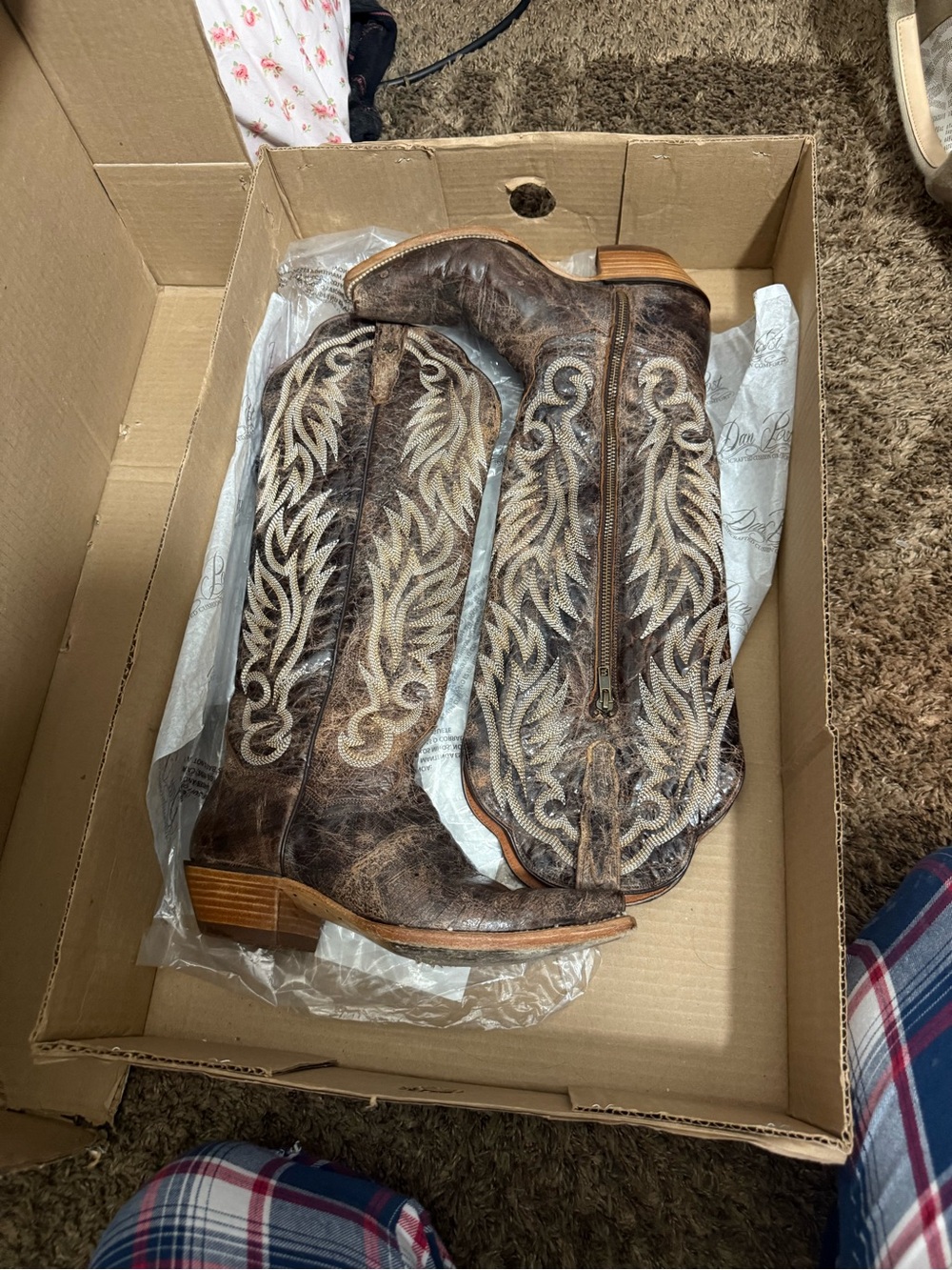 Dan Post Brown Over-the-Knee Embroidered Leather Boots